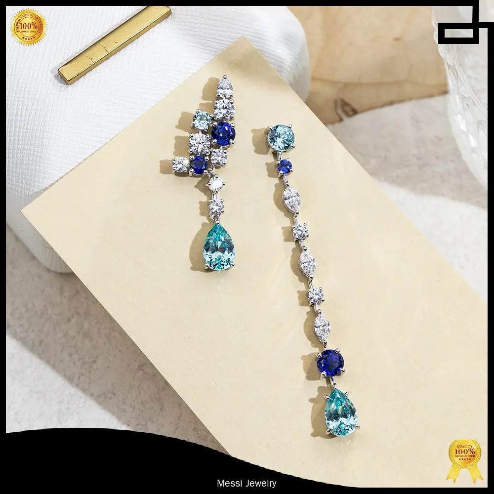 Customized 18K White Gold Lab Diamond & Sapphire Earrings 1