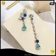 Customized 18K White Gold Lab Diamond & Sapphire Earrings 1