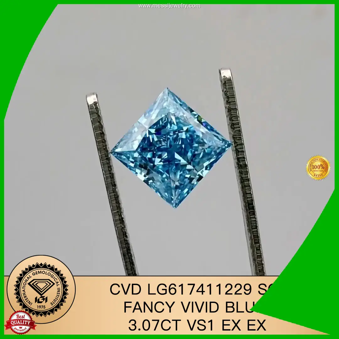 Customize Cut Princess 3.07CT VS1 Lab Grown Blue Diamond - Messi Jewelry 1