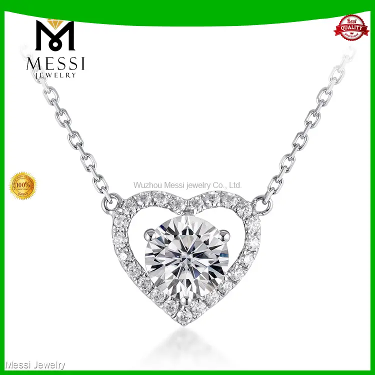 Messi 18k White Gold Heart Shape Moissanite Necklace 1