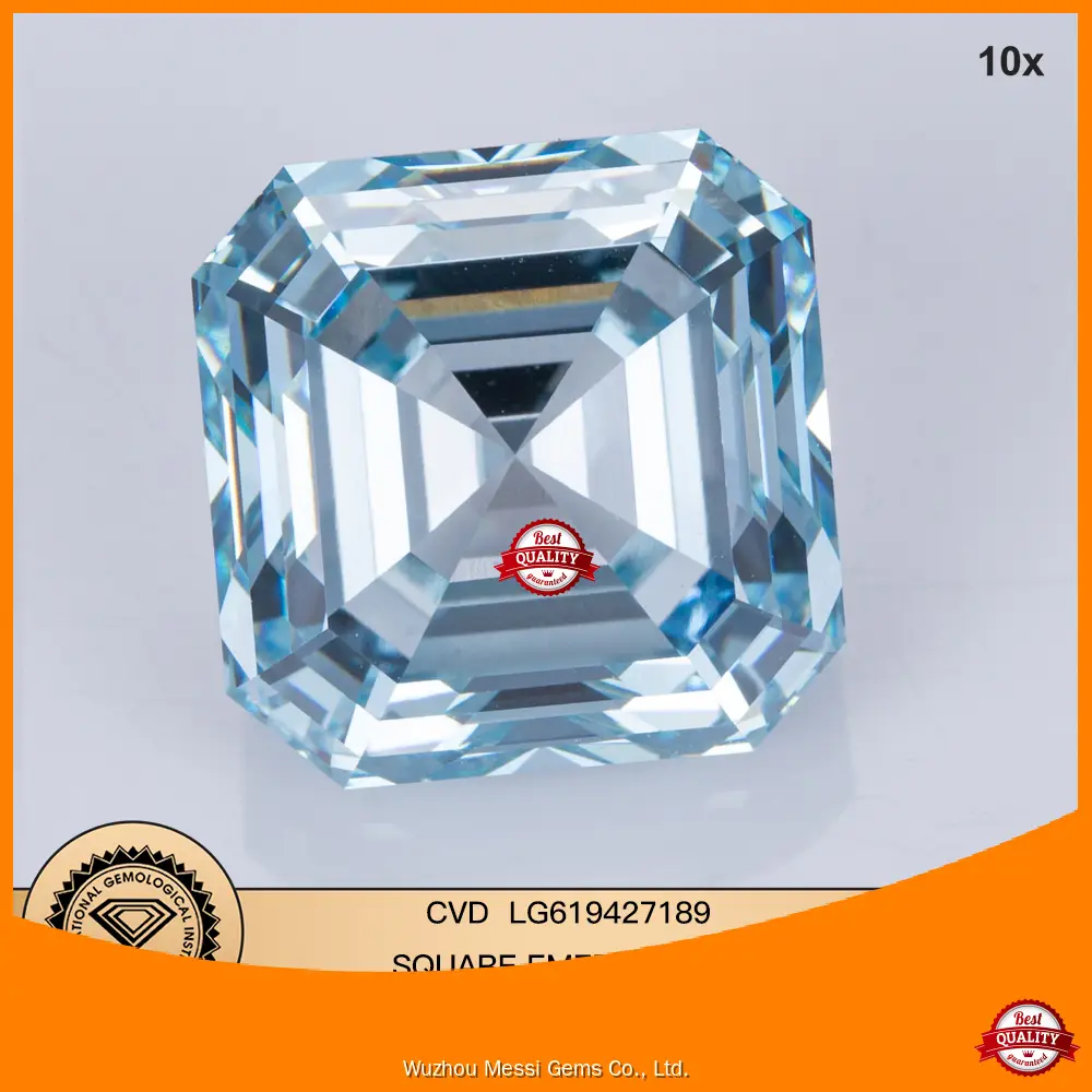 10.46CT Fancy Greenish Blue Square Emerald Cut Lab Grown Diamond with IGI Cert 1