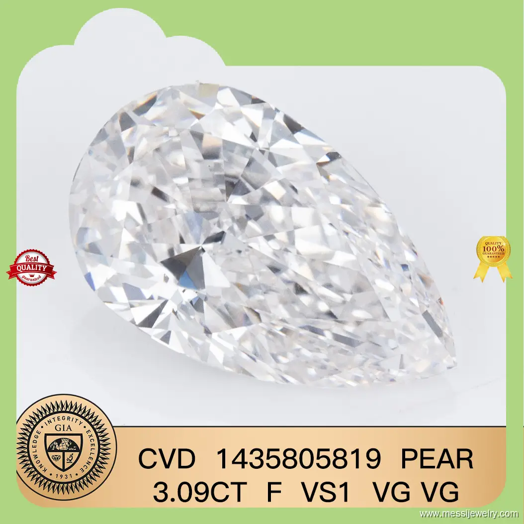IGI Certified 3.09CT Pear Lab Grown Diamond 1