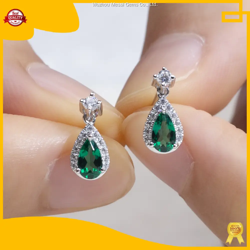 Custom 18K White Gold Lab Emerald Earrings - Messi Jewelry 1