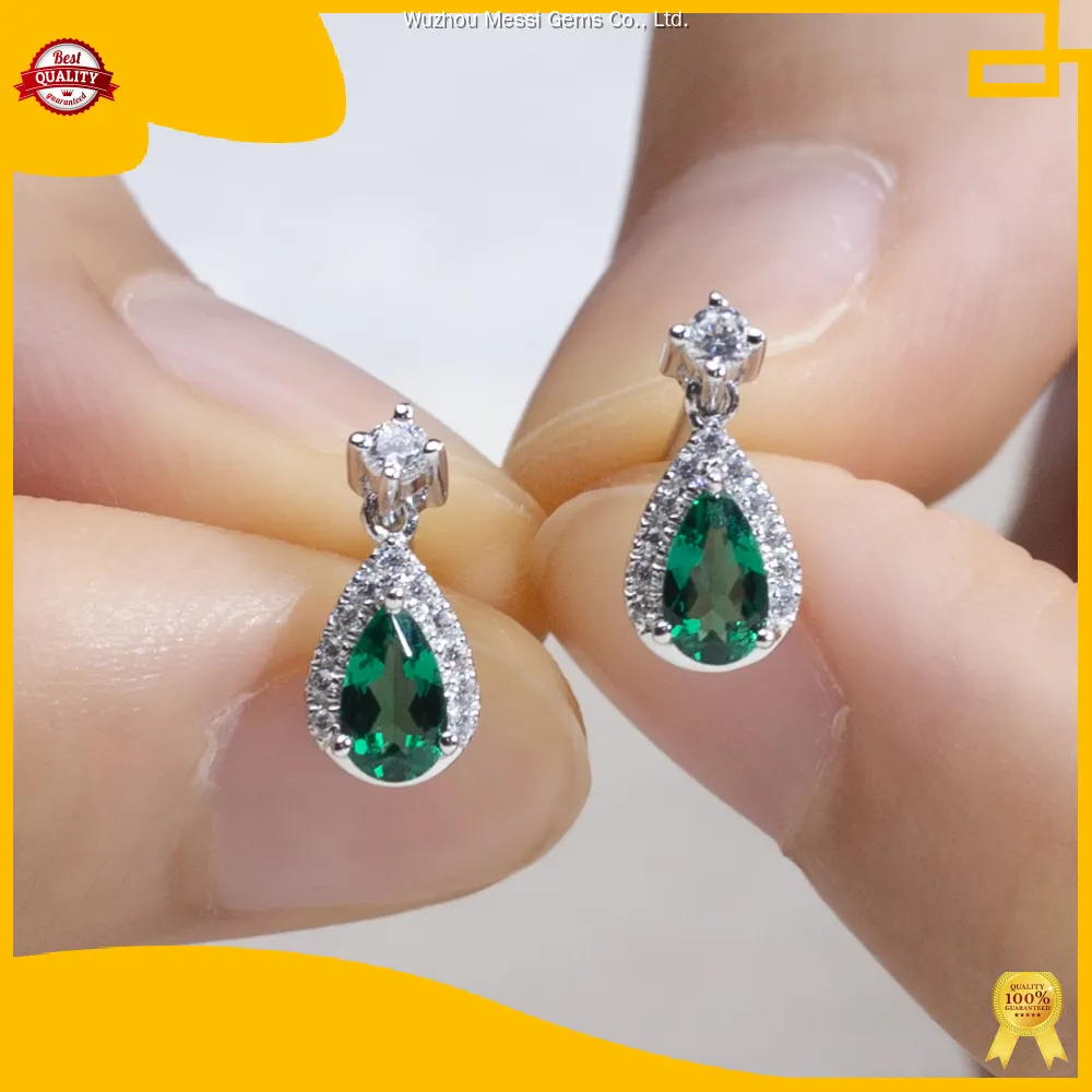 Custom 18K White Gold Lab Emerald Earrings - Messi Jewelry 1