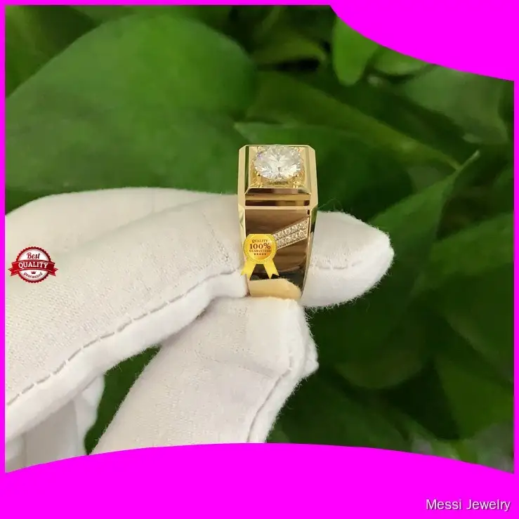 Messi Jewelry 18K Yellow Gold Man Wedding Ring with 1ct Moissanite Diamond 1