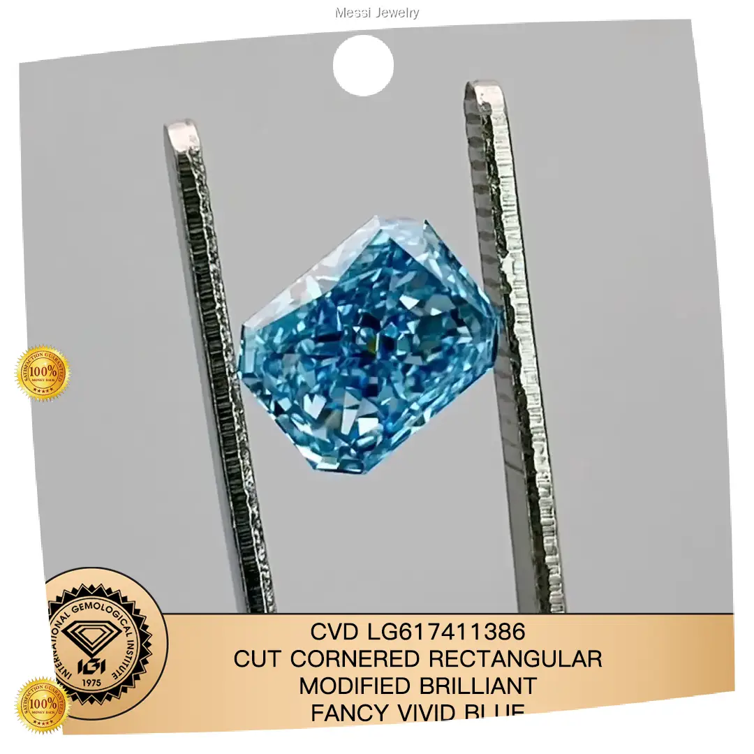 Lab Grown Fancy Diamond - Messi Jewelry Radiant Cut Blue 1.88CT 1