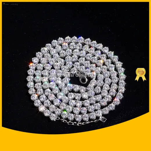 Messi Jewelry 5mm Moissanite Necklace:10K White Gold 1
