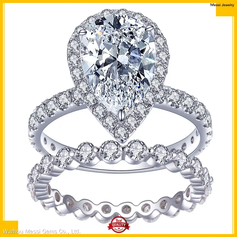 **MS-341 White Gold Pear Cut Moissanite Ring Set - Elegant Jewelry Piece** 1