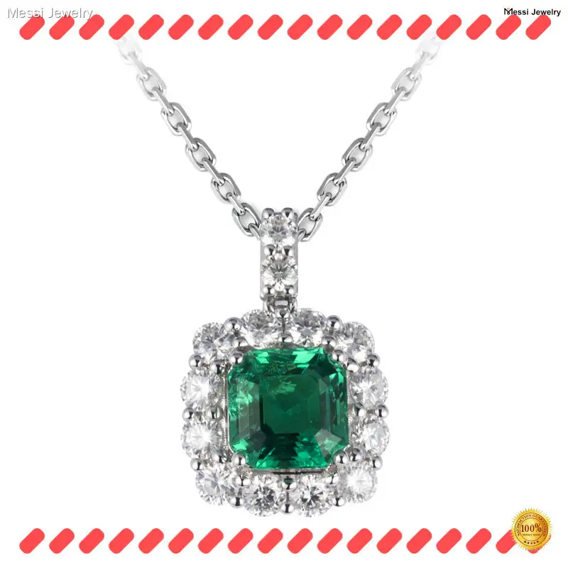 Emerald Pendant Necklace in White Gold - Romantic Wedding Jewelry 1
