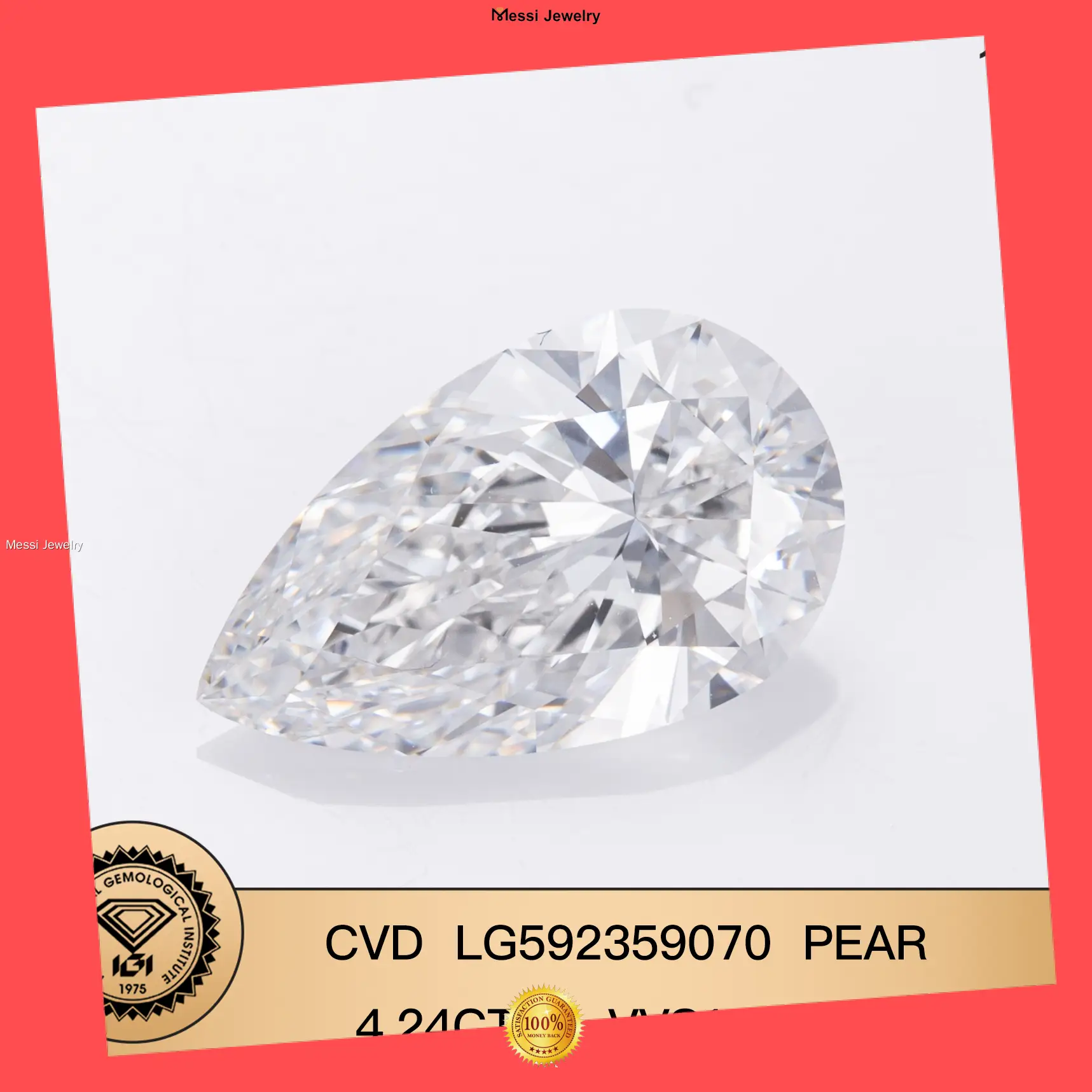 Certified 4.24CT Pear Shape Lab Diamond - Customize Jewelry 1