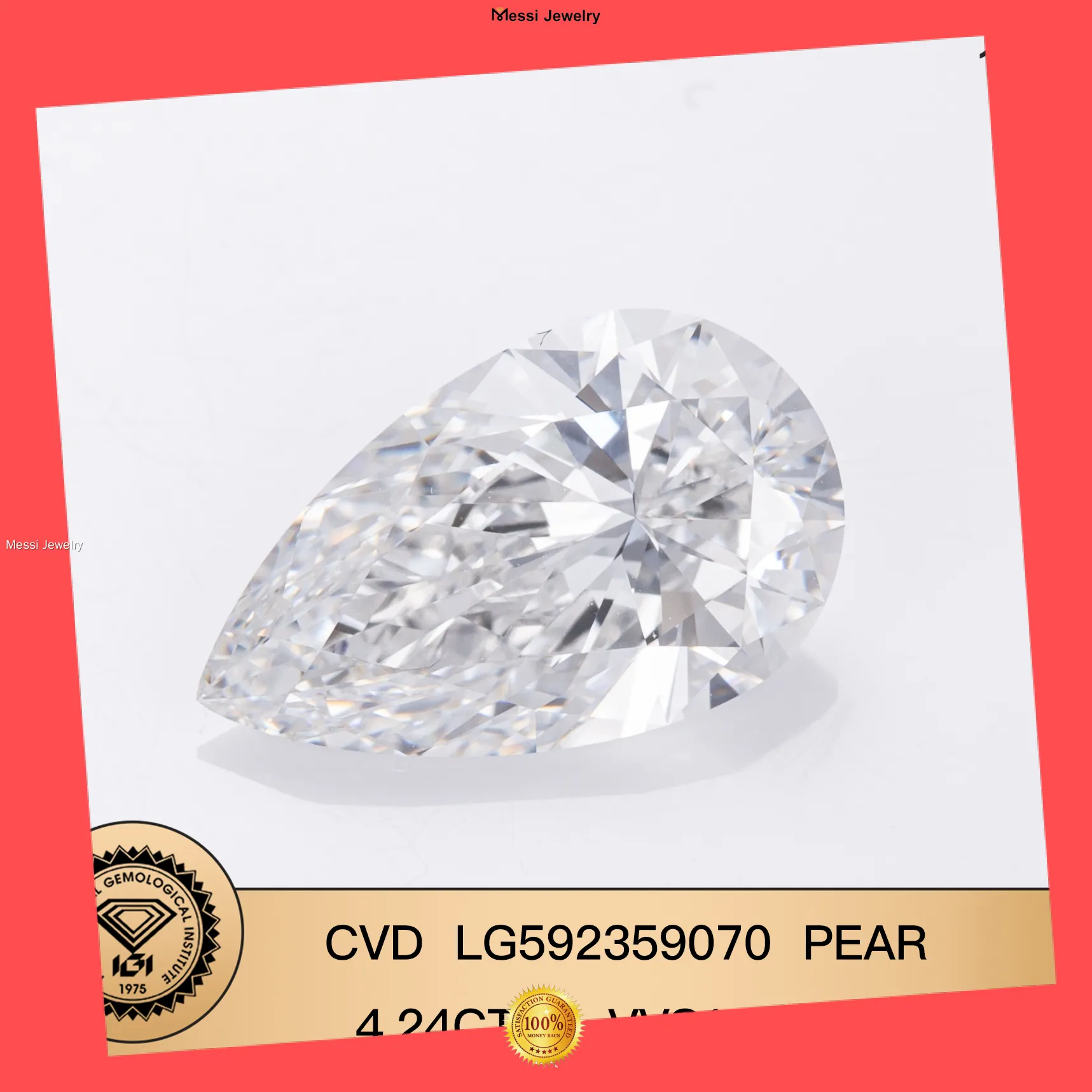 Certified 4.24CT Pear Shape Lab Diamond - Customize Jewelry 1
