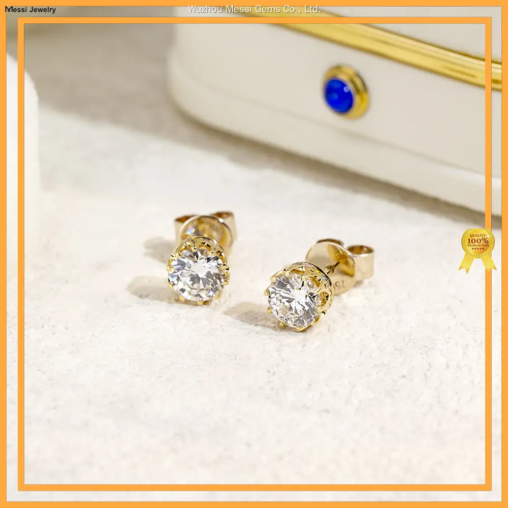 Messi Jewelry MSE-782 Lab Diamond Yellow Gold Earrings 1