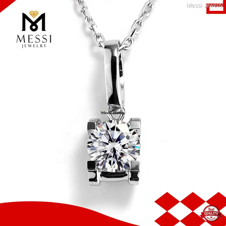 Moissanite Solitaire Necklace in 14k/18k Gold - Classic Style 1