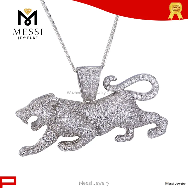 925 Sterling Silver Iced Out Leopard Pendant Necklace for Men 1