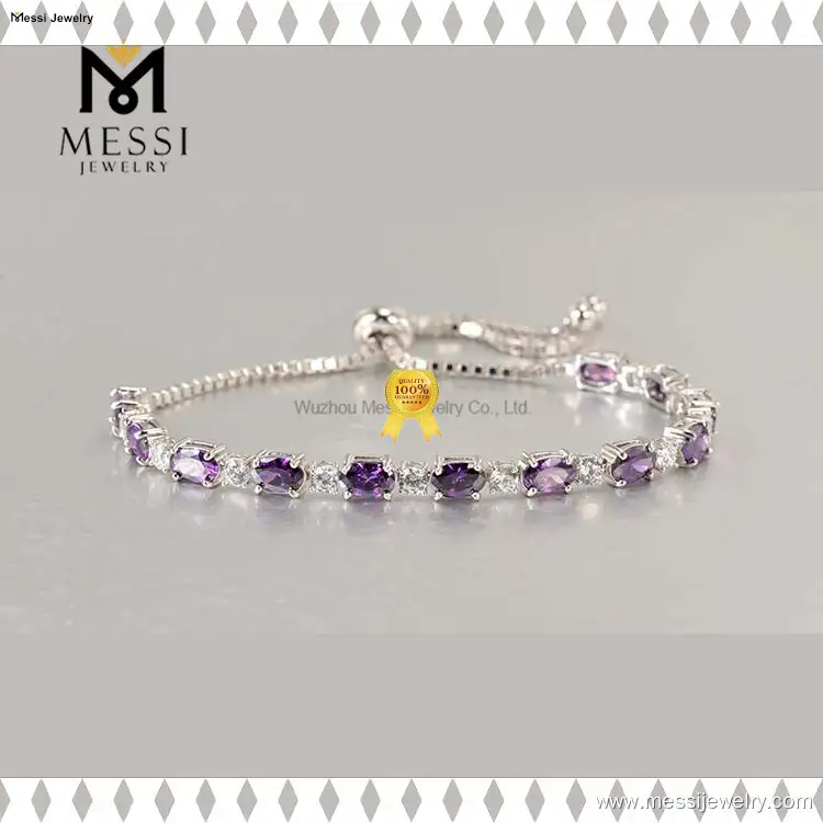 Messi Jewelry Oval Synthetic Emerald & Moissanite Gold Bolo Bracelet - Gem Bracelet 1