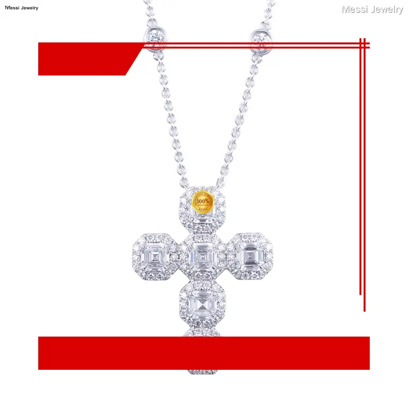 Messi Jewelry Lab Diamond Tennis Necklace - 14k Gold Cross Shape 1