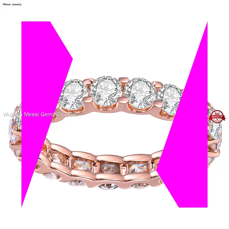 Rose Gold Moissanite Wedding Band - Messi Gems 10k 1