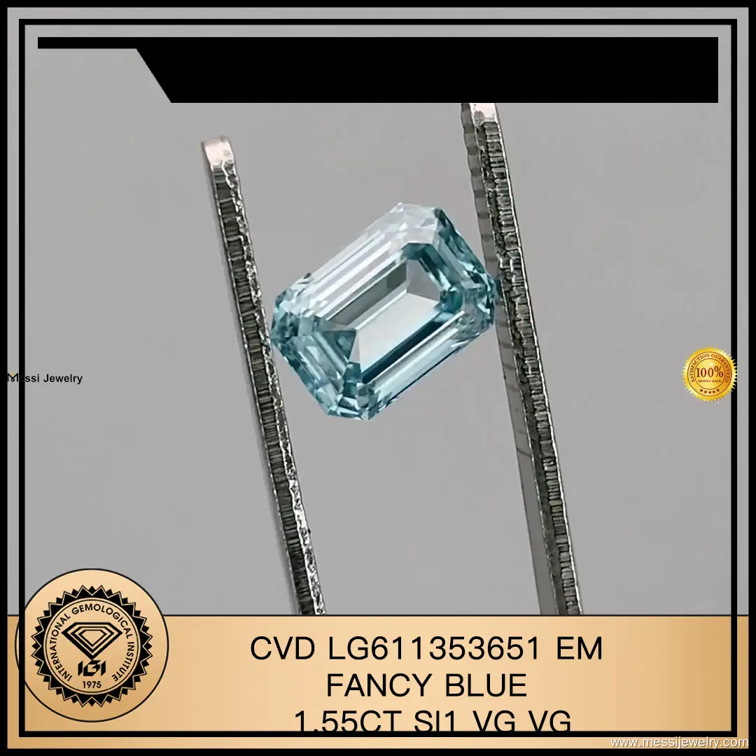 Lab Diamond Emerald Cut - 1.55CT FANCY BLUE SI1 - IGI Certified 1