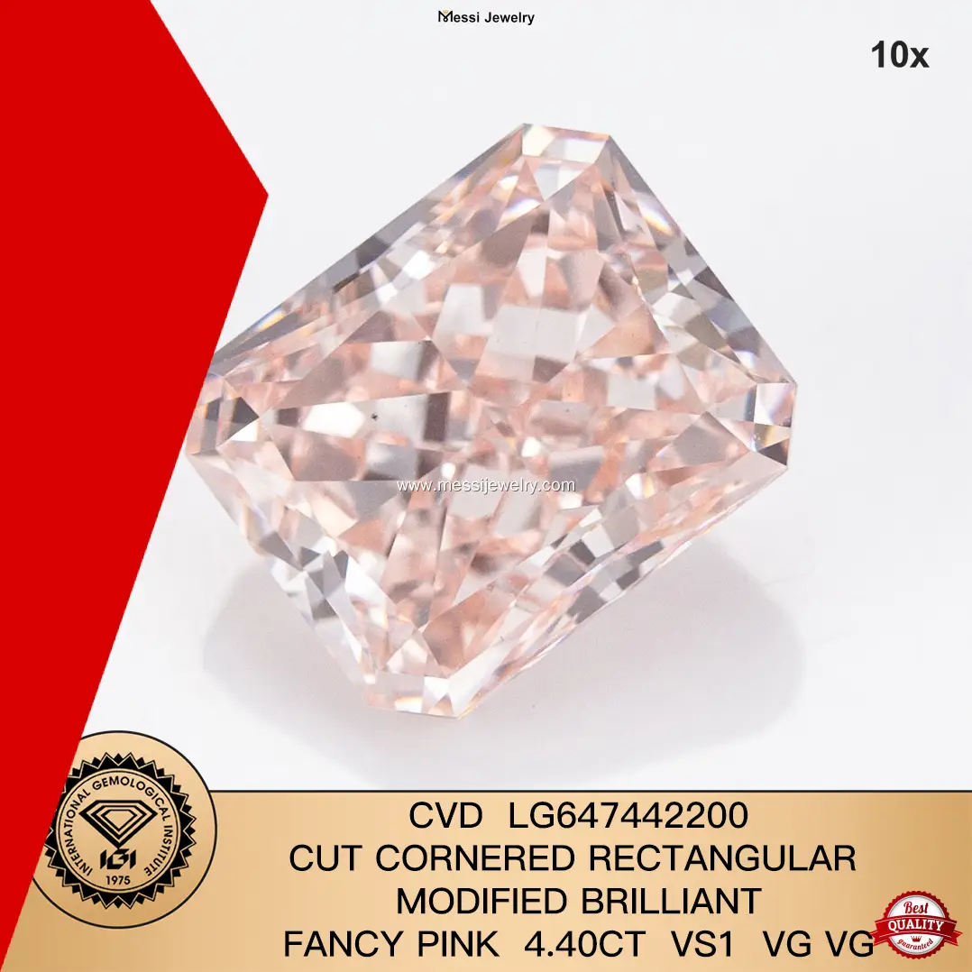 4.40CT Rectangle Lab Grown Diamond - IGI Certified - Customizable Jewelry - Messi Jewelry 1