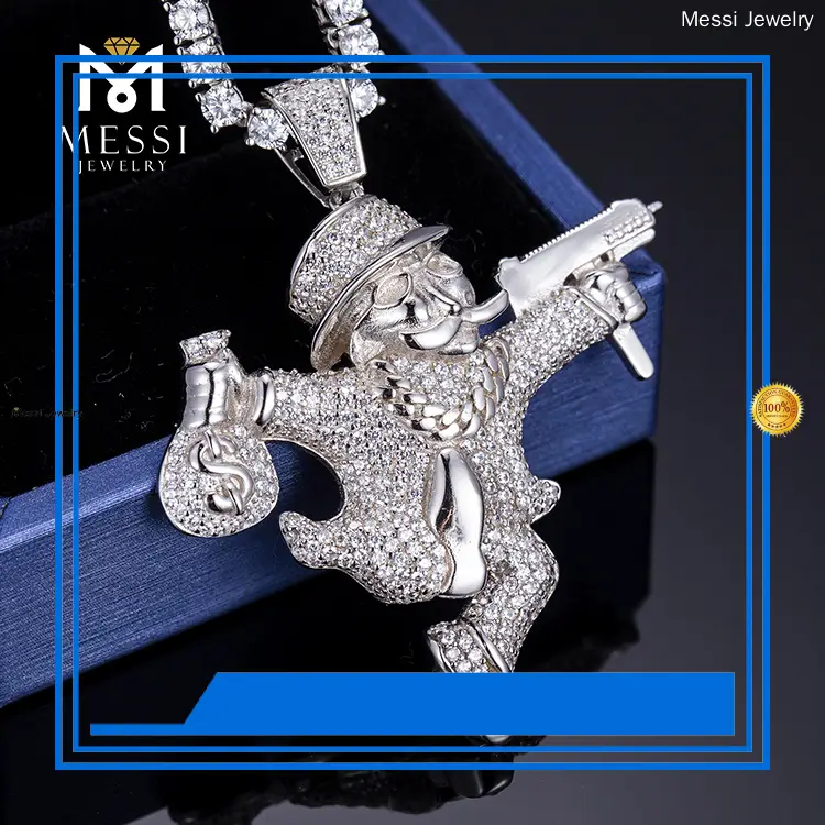 Messi Jewelry Hip Hop Moneybag Pendant 925 Silver Necklace 1