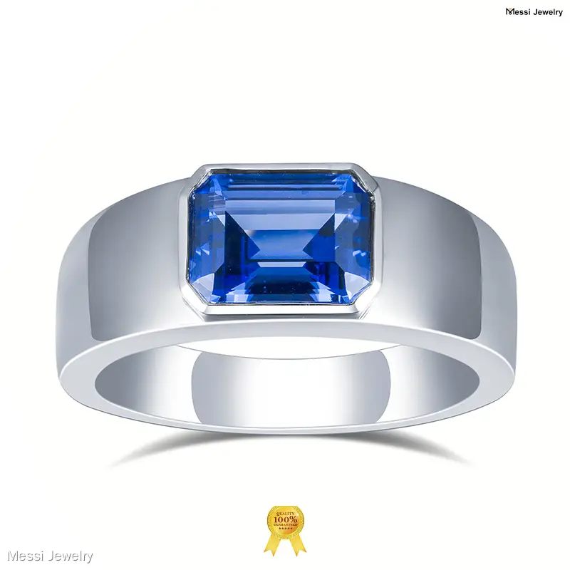 Messi Jewelry 18k White Gold Lab Grown Sapphire Man Ring - Opal Jewelry 1