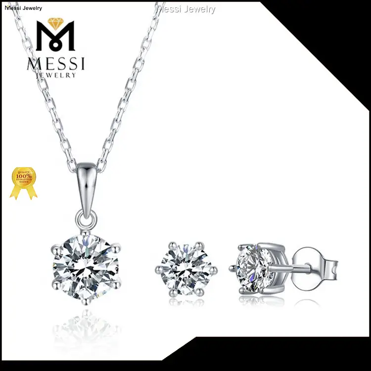 Messi Jewelry Sets: Silver Moissanite Earring Necklace Ring - Quality 925 Sterling Silver 1