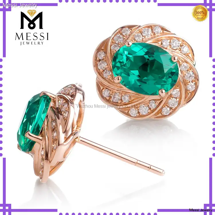 Messi Jewelry Oval Emerald Stud Earrings - Gemstone Earrings 1