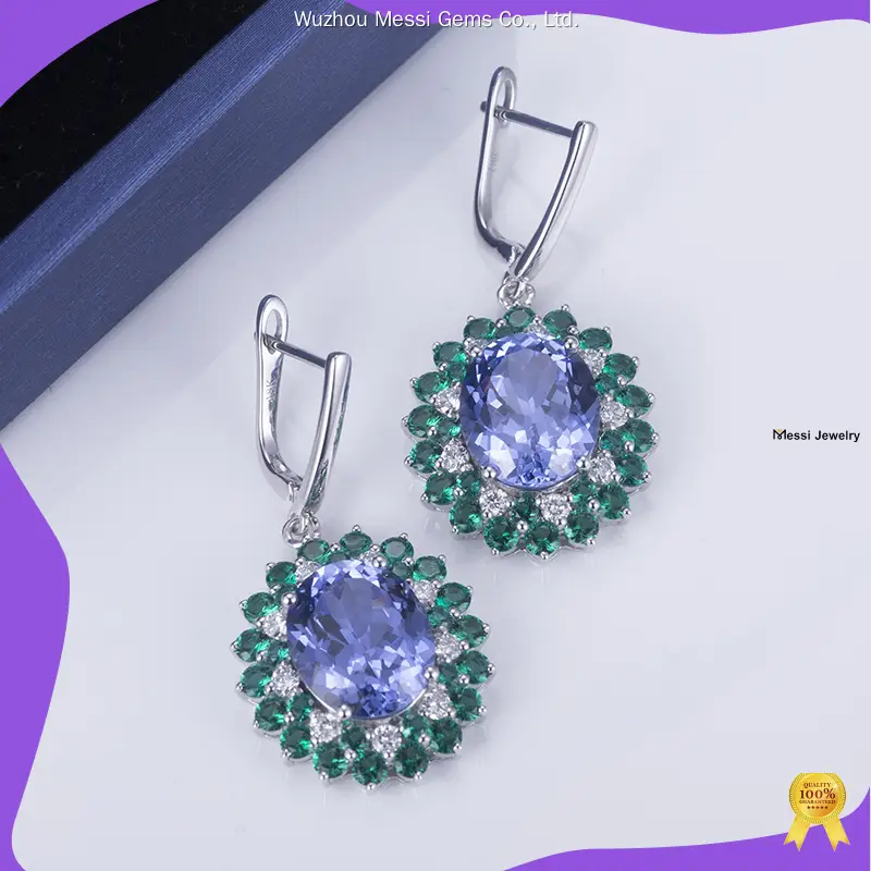 18K White Gold Lab Grown Sapphire & Emerald Drop Earrings 1