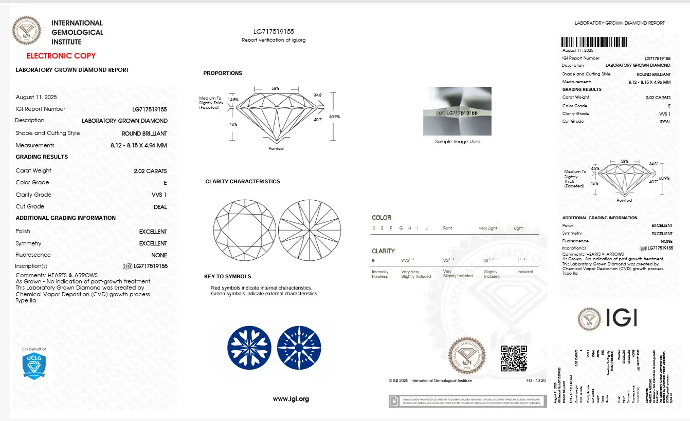 Messi Jewelry 2.02CT Round E VVS1 Lab Diamond take with IGI certificate LG717519155 1
