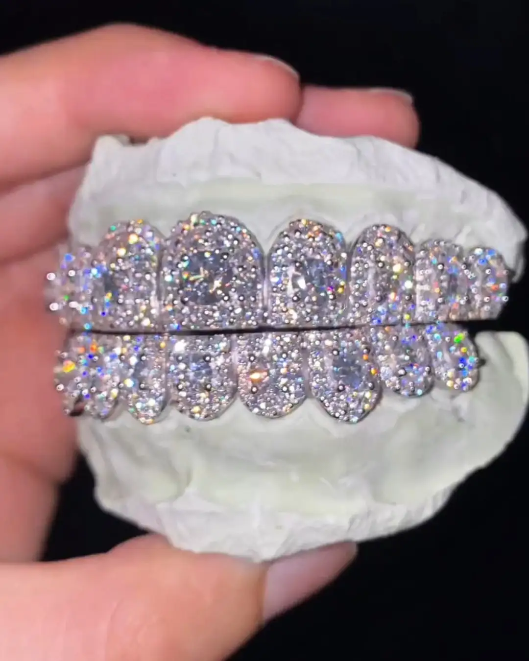 Iced VVS Moissanite Grillz with Large Center Stone 1