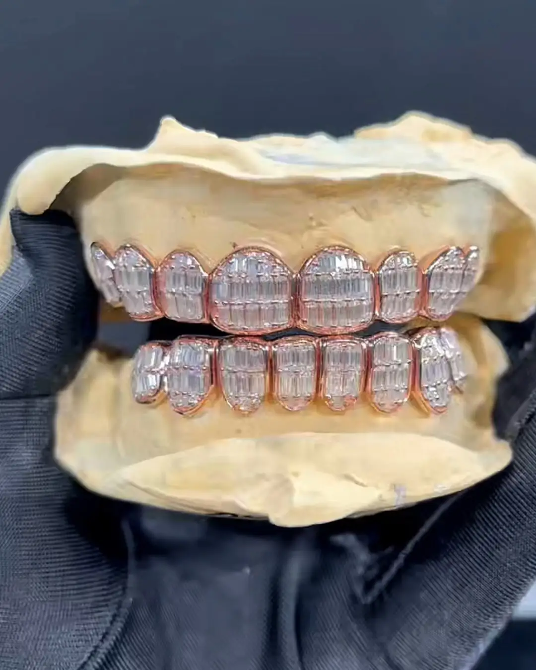 Custom Grillz with VVS Baguette Moissanite Stones 1