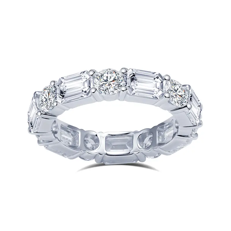 Cincin Baguette dan Berlian Bulat MSR-1351 Emas Putih 18K, Cincin Berlian Lab Grown Messi Jewelry 1