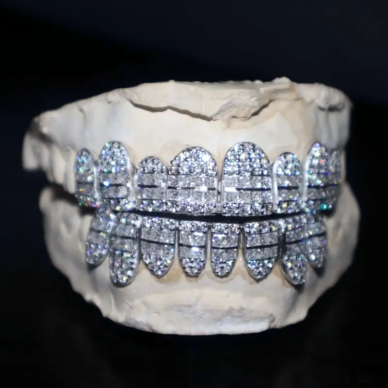 Custom Full iced Princess Cut Round Moissanite Diamond Grillz 1