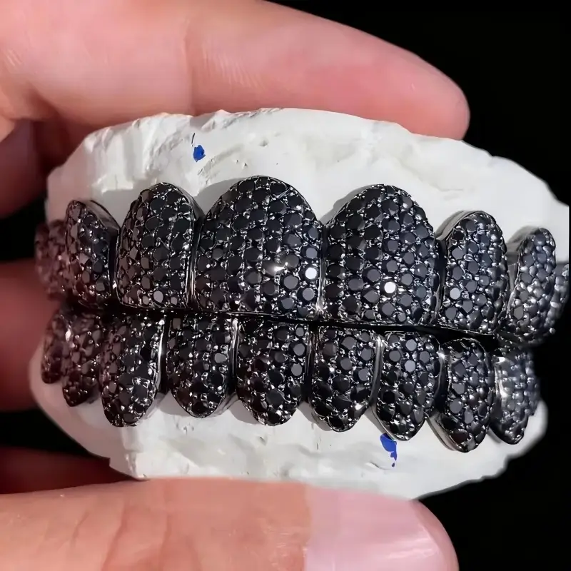 Custom Honeycomb Pave Setting Black Moissanite Grillz 1