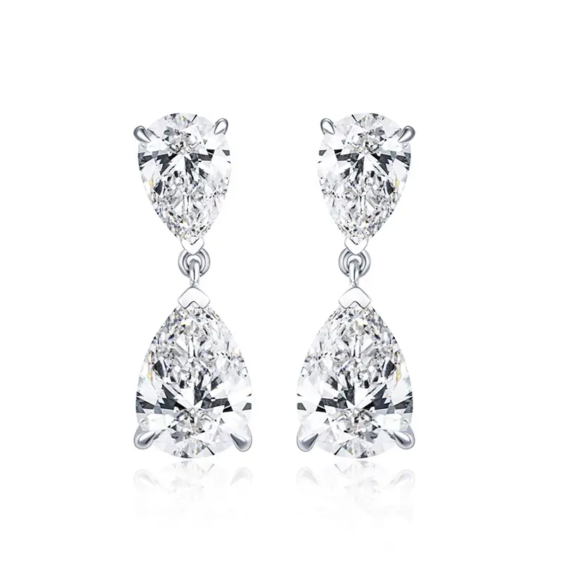 MSE-719 2.4g 9K White Gold Double 1ct Pear Lab Grown Diamond Drop Earrings in stock 1