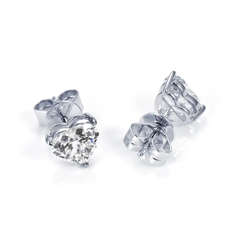 MSE-819 In stock 9K White Gold 1 carat Heart cut Lab Grown Diamond Stud Earrings 1