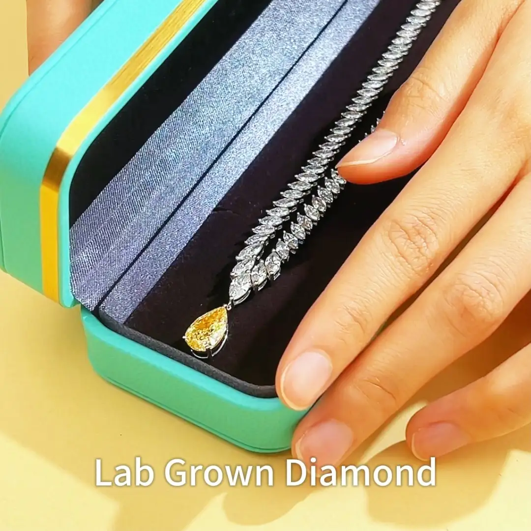 MSN-886 Fancy Yellow Diamond Necklace Pear lab Diamond 18K White Gold - Ready to Ship 1