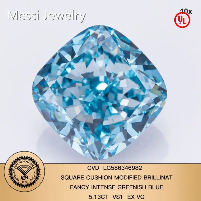 Diamantes azuis criados em laboratório à venda, corte cushion, atacado - Messi Jewelry 1