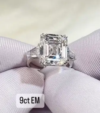 IGI Certificate Main Stone LG728573704 EM 7.02  E VVS2 and two side stone Side Stone VVS-VS DEF in 14K White Gold Ring 1