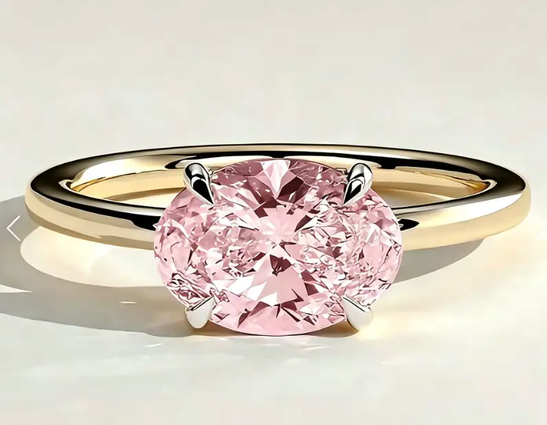Sijil IGI Berlian Tumbuhan Makmal CVD LG713531469 OV 4.01CT Merah Jambu Pekat Mewah VS1 dalam Emas 10K--Mengikut Reka Bentuk 1