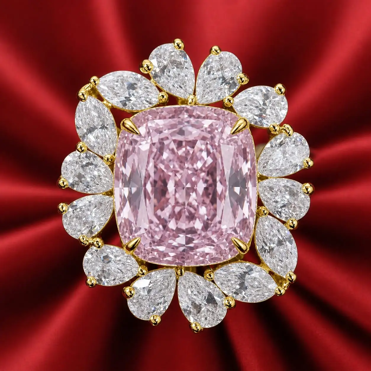 Bague en or jaune 18 carats sertie d'un saphir rose de laboratoire taille coussin de 2 carats 1