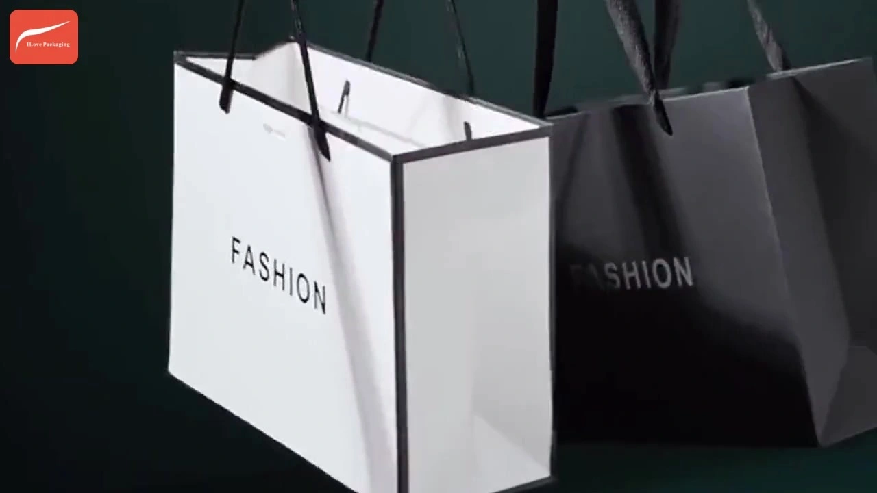 Sac en papier en carton blanc personnalisé avec sac cadeau à poignée de ruban Sac à provisions 1