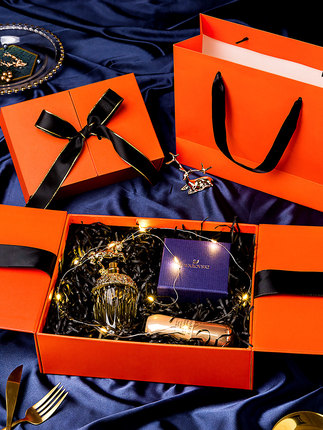 Custom Greyboard Folio Gift Box met Ribbon Orange Double Door Clamshell Box 8