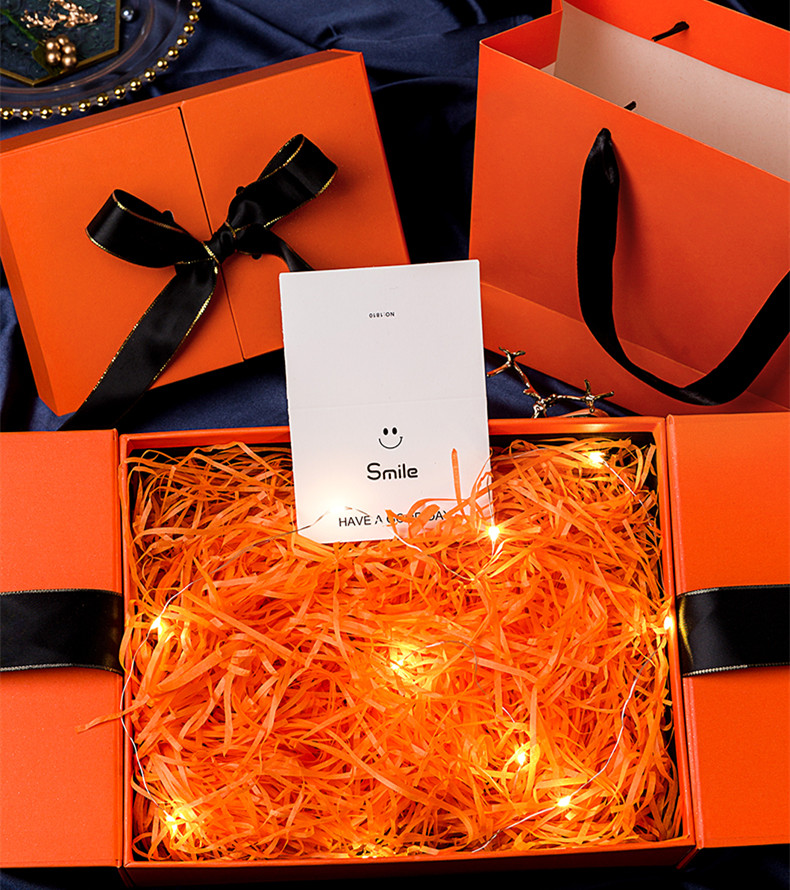 Custom Greyboard Folio Gift Box met Ribbon Orange Double Door Clamshell Box 5