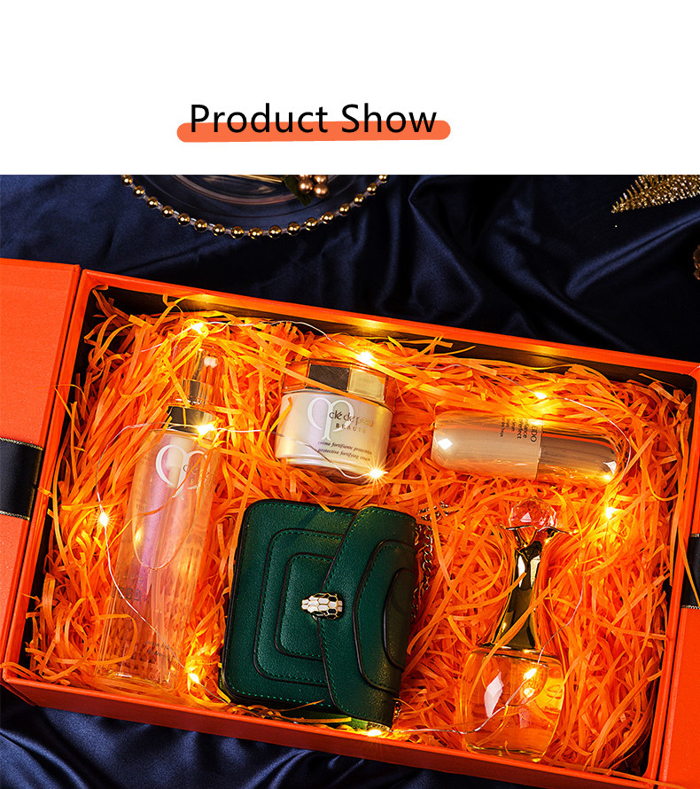 Custom Greyboard Folio Gift Box met Ribbon Orange Double Door Clamshell Box 4