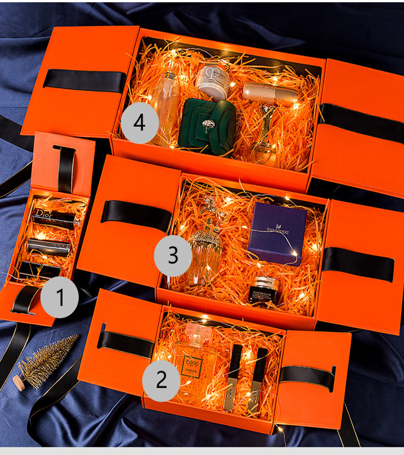 Custom Greyboard Folio Gift Box met Ribbon Orange Double Door Clamshell Box 3