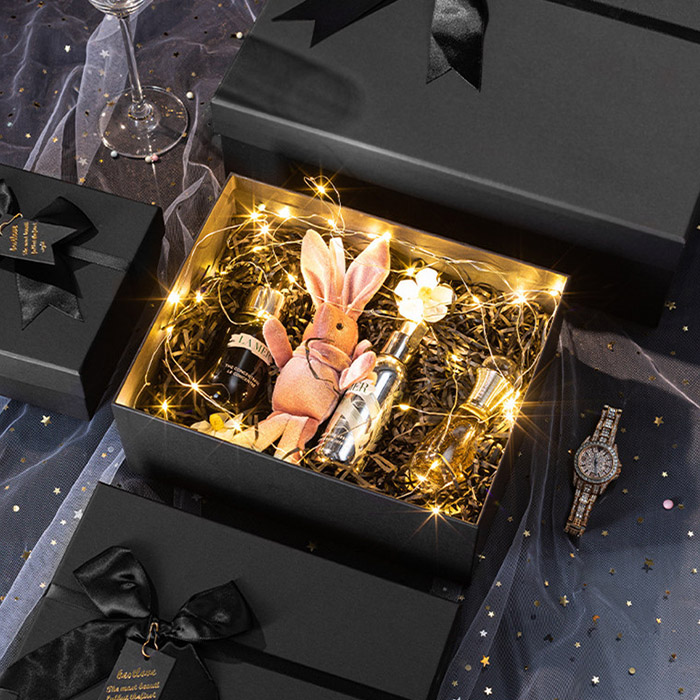 Aangepaste rigide grijze deksel en basis geschenkdoos met lint Geavanceerd luxe verjaardagscadeau 2