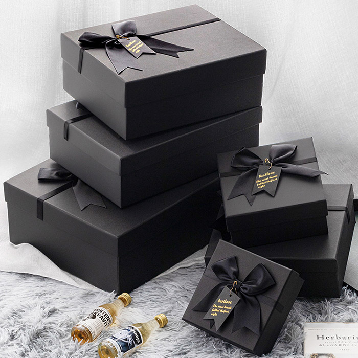 Aangepaste rigide grijze deksel en basis geschenkdoos met lint Geavanceerd luxe verjaardagscadeau 4