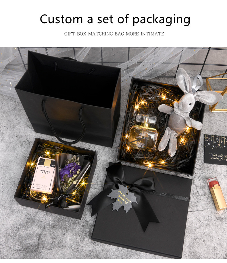 Aangepaste rigide grijze deksel en basis geschenkdoos met lint Geavanceerd luxe verjaardagscadeau 10