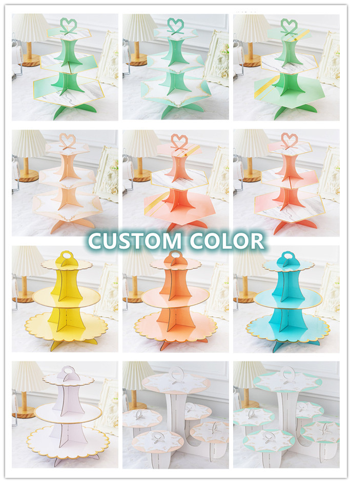 Aangepaste papieren cake display Stand Multi Layer Wedding Dessert Table Decoratie Verjaardagsfeestje Cupcake Set -up 9